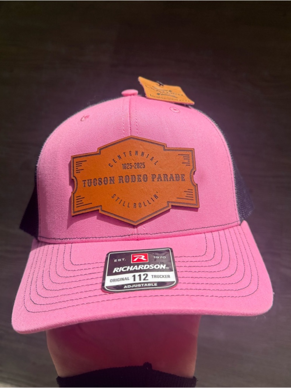 NWT Richardson 112 Trucker Hat - Pink and Black with Brown Patch “Tuscan Rodeo”